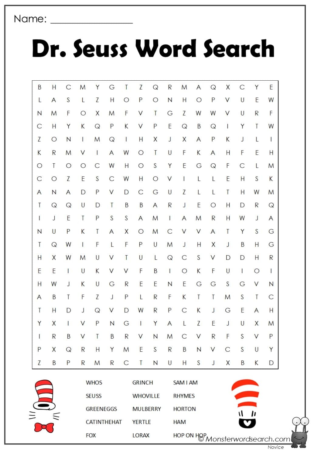 Dr Seuss Word Search Printable Free