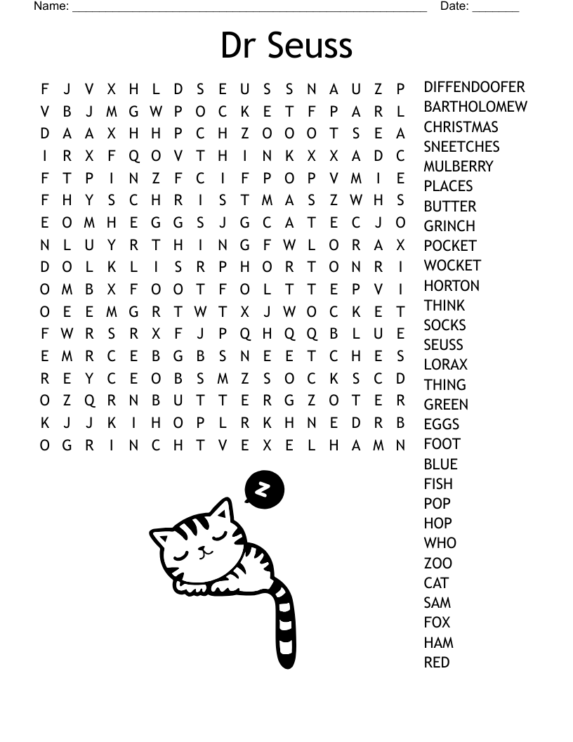Printable Dr Seuss Word Search