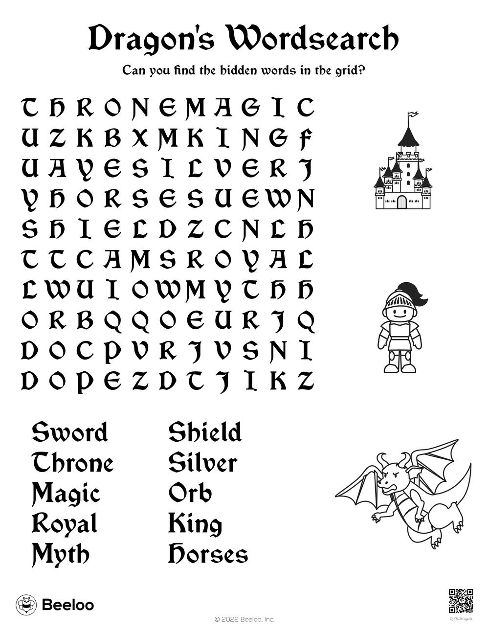 Dragon Word Search Printable