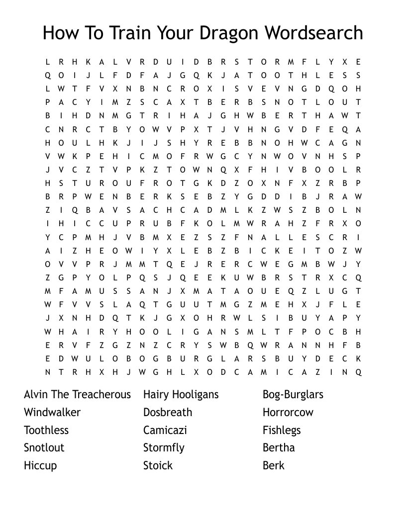 DRAGONS Word Search WordMint