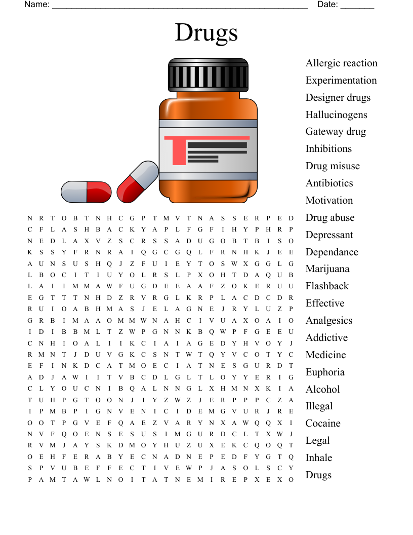 Substance Abuse Word Search Printable