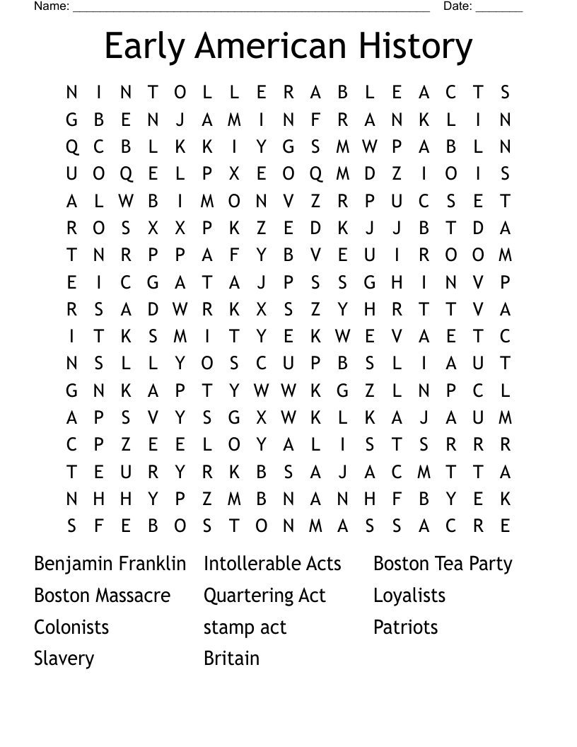 American History Word Search Printable