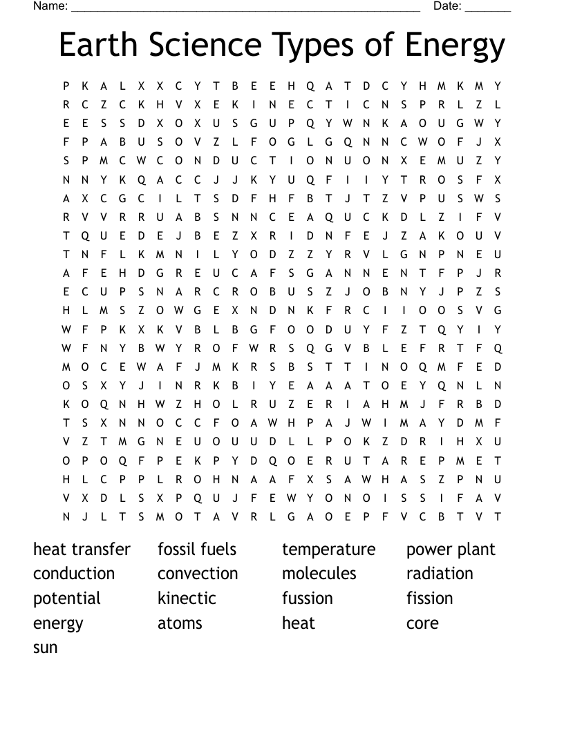 Energy Word Search Printable