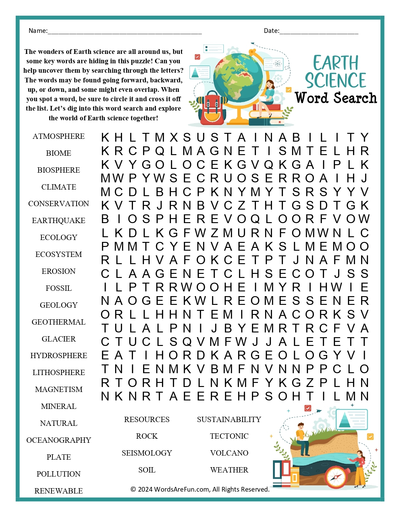 Earth Science Word Search Printable