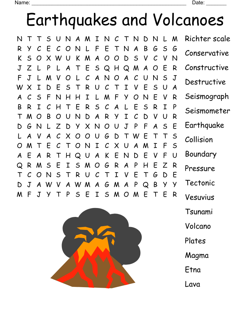 Earthquakes Word Search WordMint