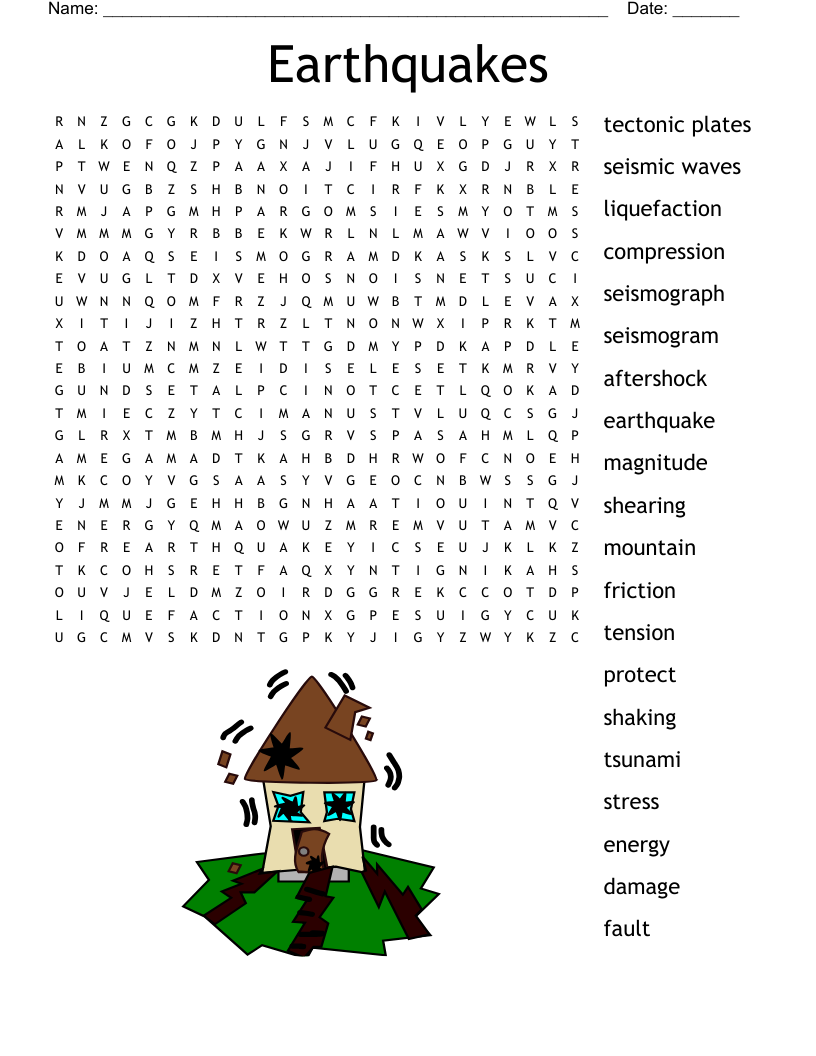 Earthquake Word Search Printable