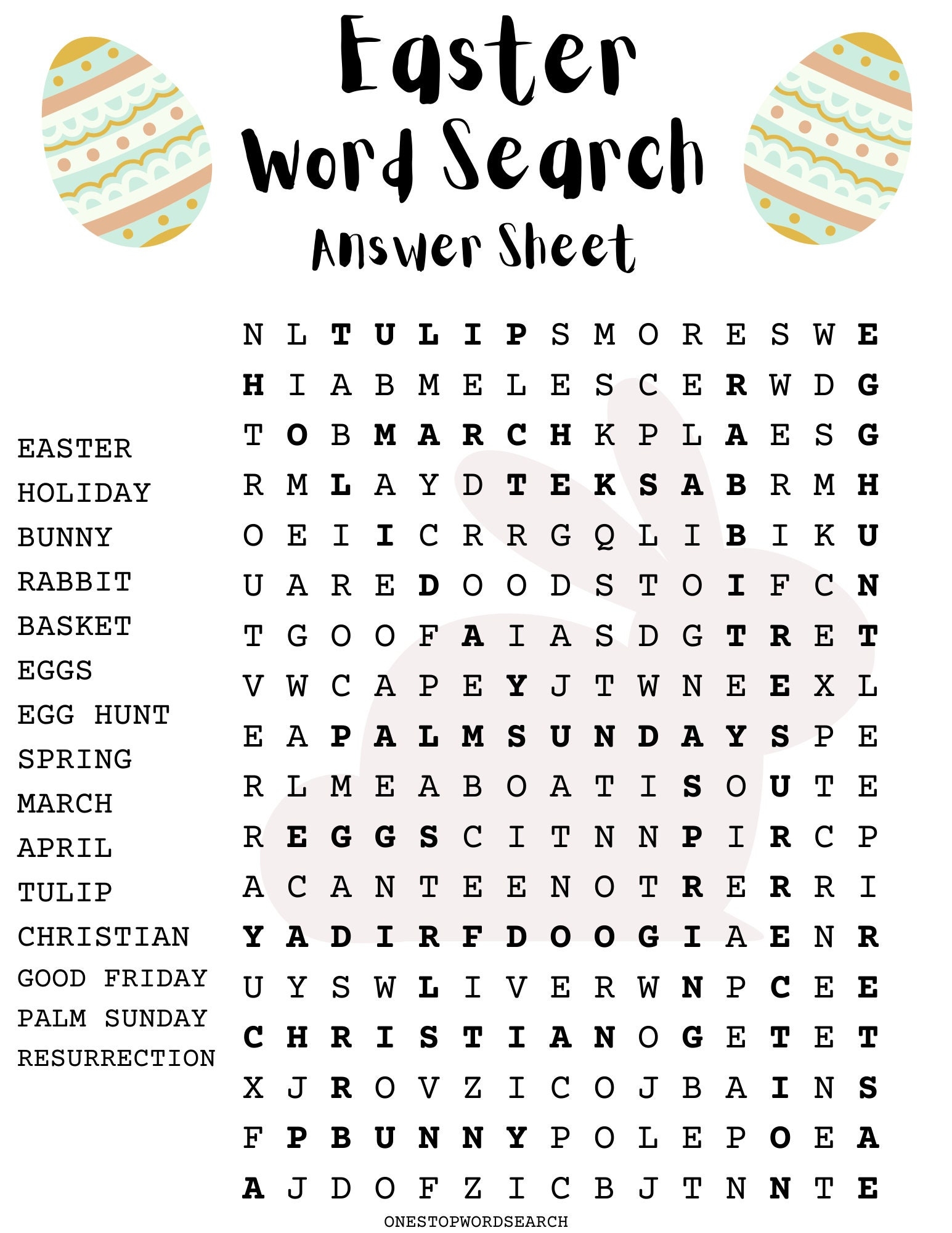 Easter Word Search Puzzle With Answer Sheet Easter Games Easter Activities Holidays Etsy