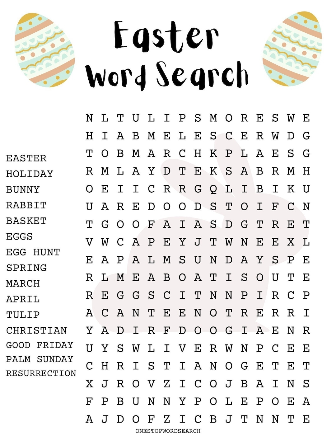 Easter Word Search Puzzle With Answer Sheet Easter Games Easter Activities Holidays Etsy UK
