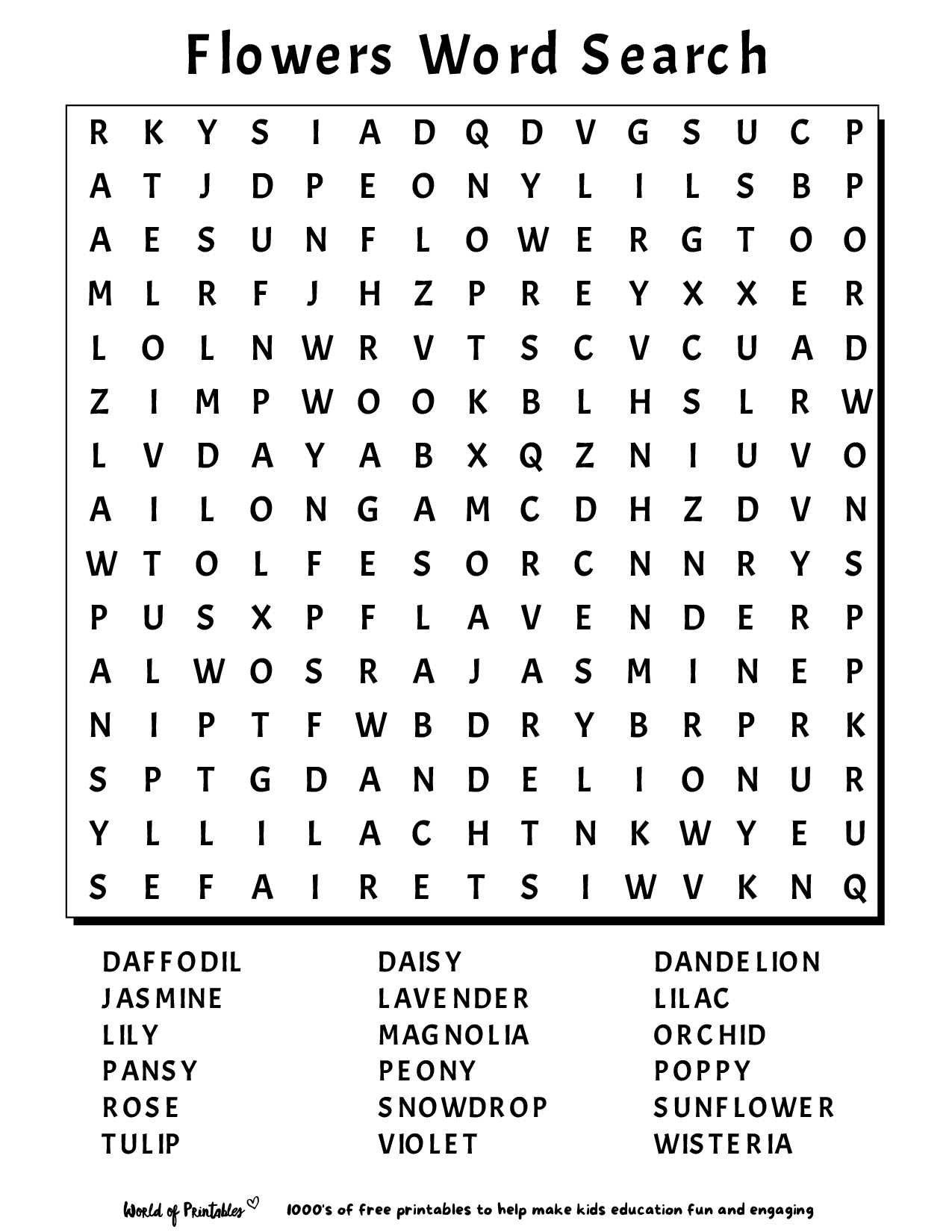 Easy Word Search 2025 Printable