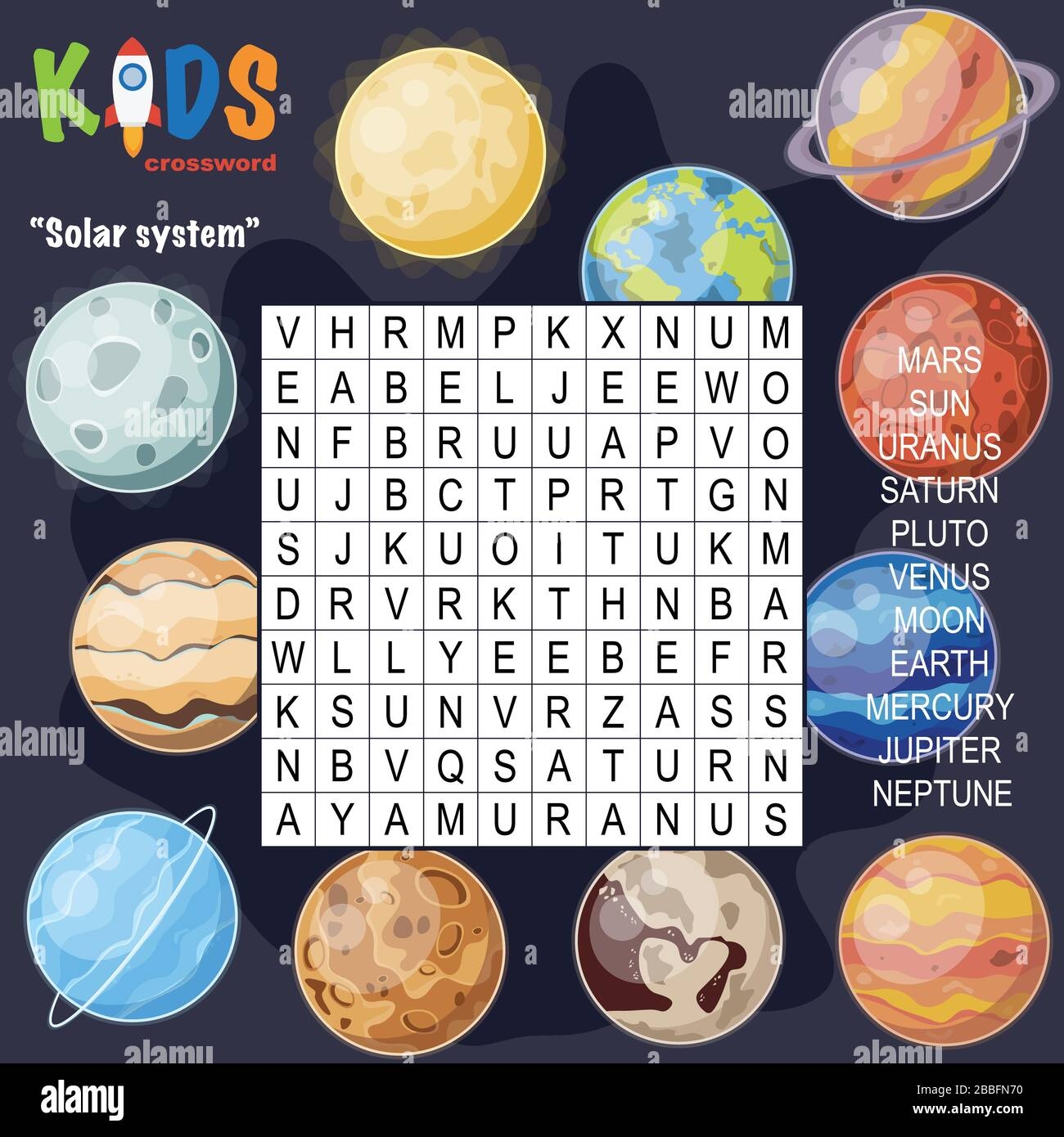 Easy Word Search Crossword Puzzle Solar System For Children In 