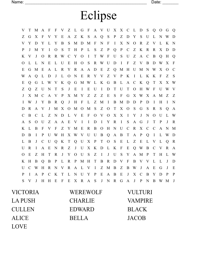 Twilight Word Search Printable