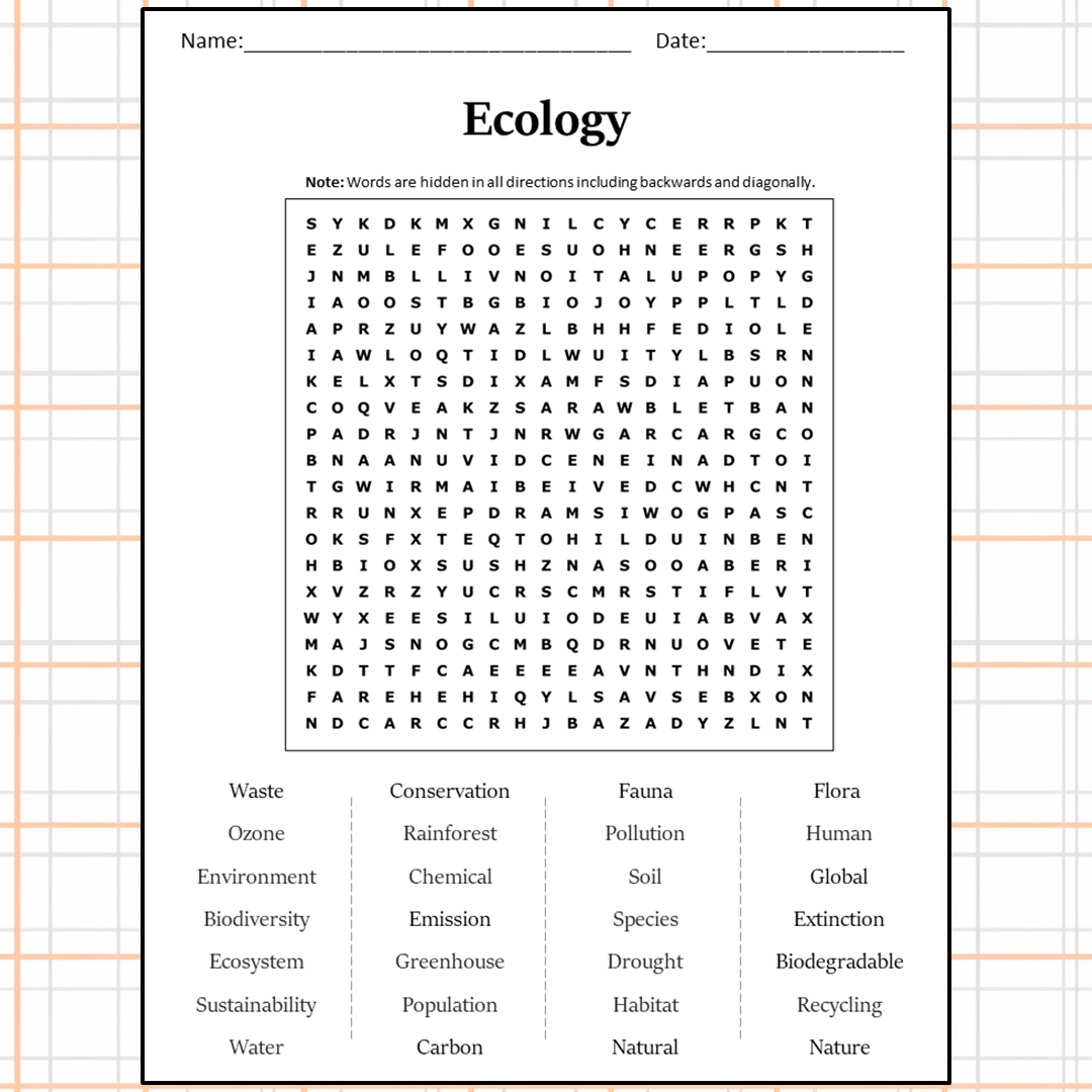 Ecology Word Search Puzzle Worksheet Activity PDF PrintableBazaar Worksheets Library