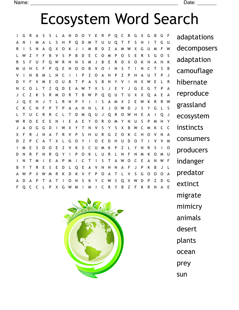 Ecosystem Word Search Printable