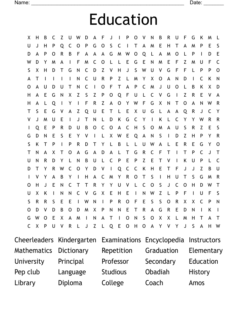 Education Word Search Printable