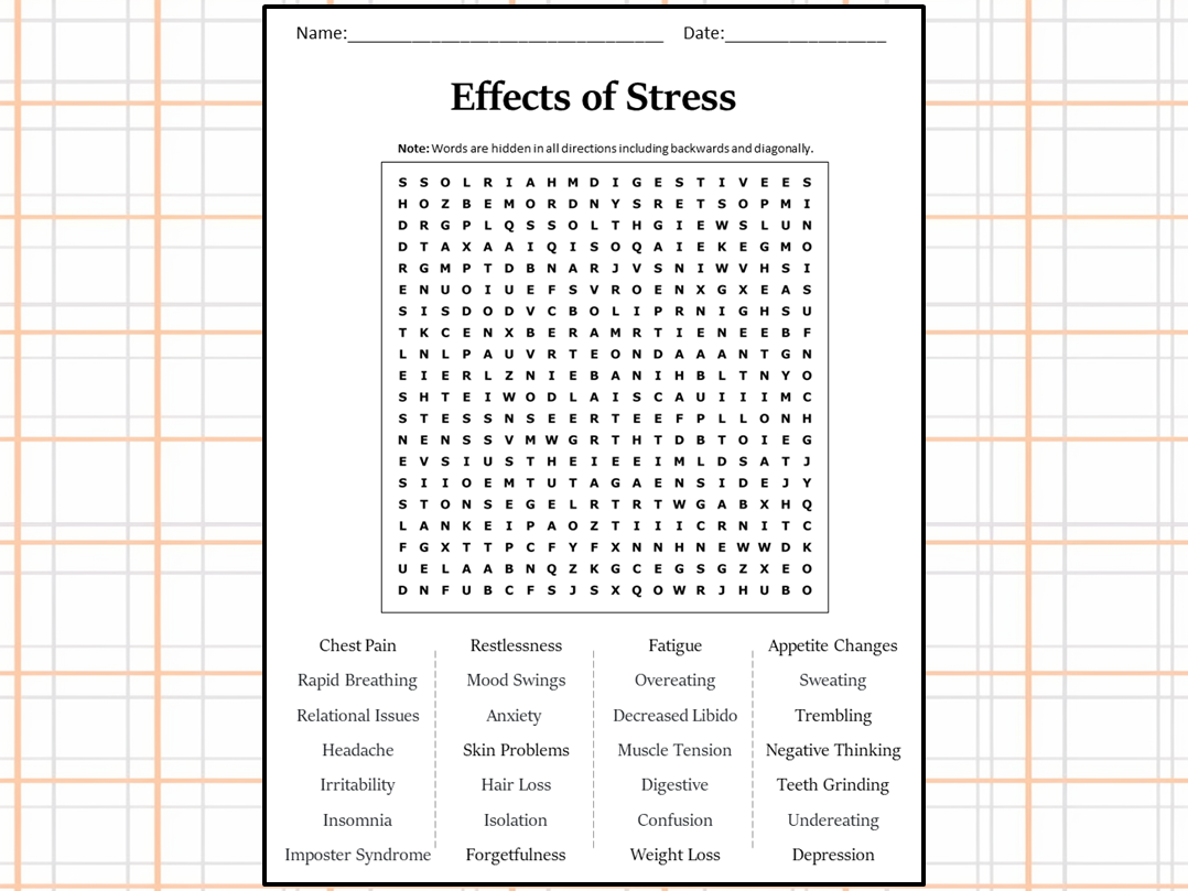 Stress Word Search Printable