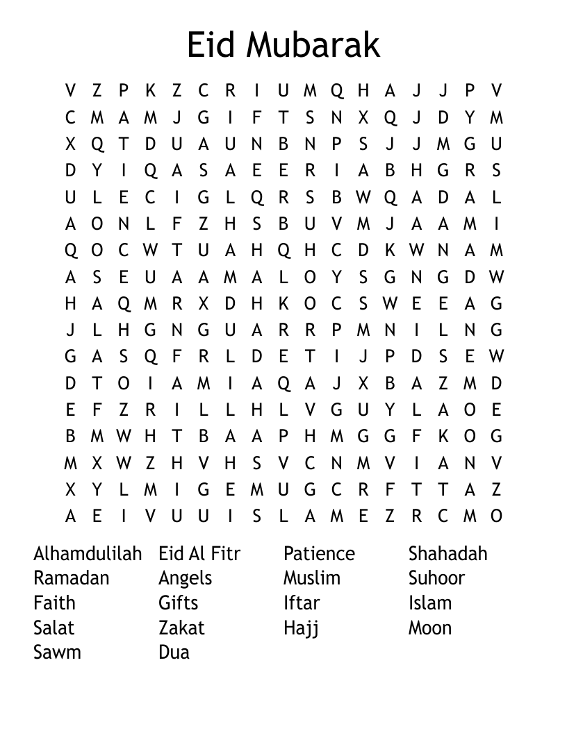 Eid Word Search Printable
