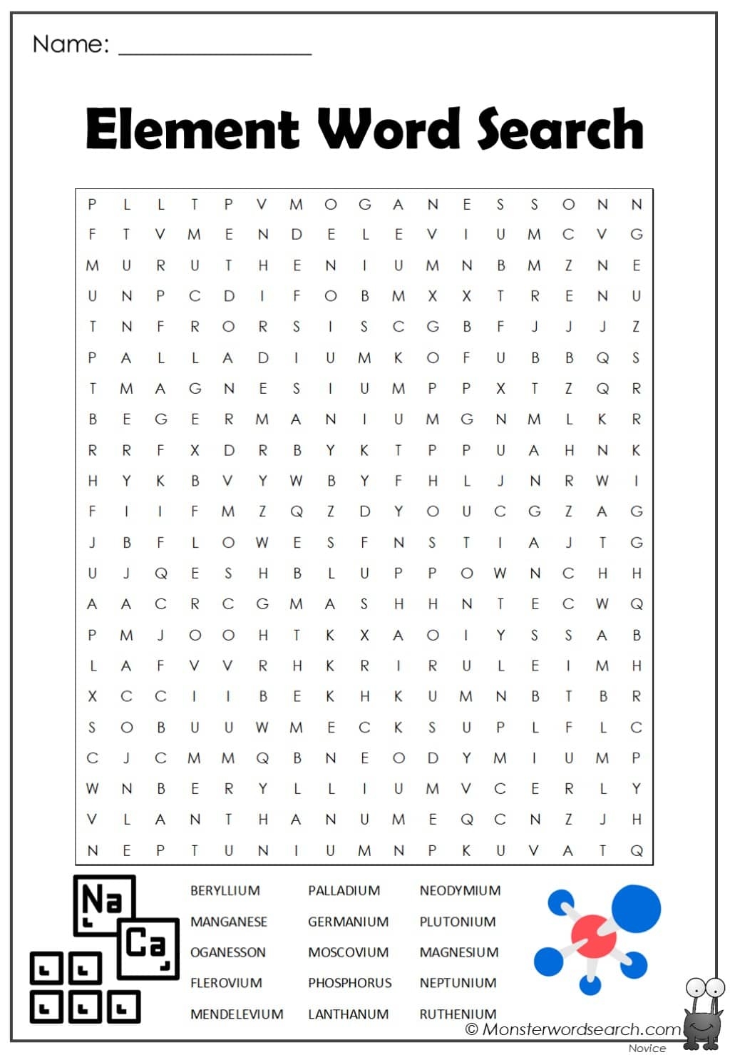 Element Word Search Monster Word Search