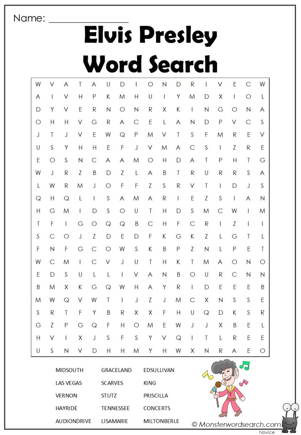 Elvis Word Search Printable