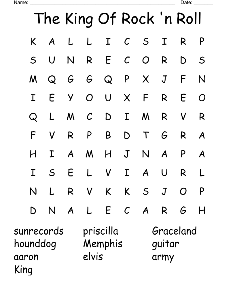 Elvis Rockin Word Search WordMint