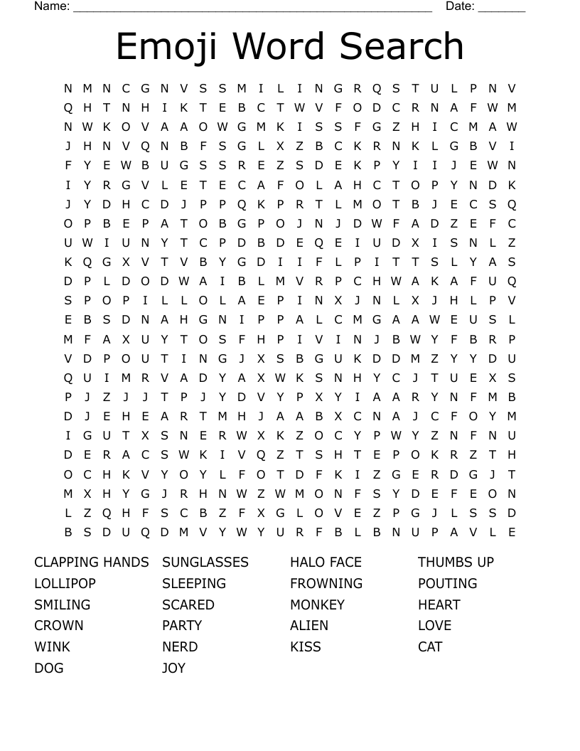 Emoji Word Search Printable