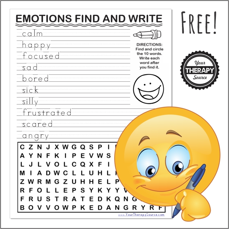 Emotions Word Search And Handwriting Activity Free Printable 