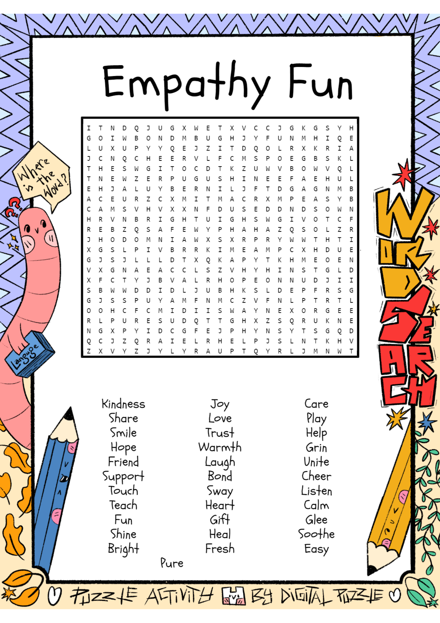 Empathy Fun Word Search Puzzle Worksheet Activity Made By Teachers