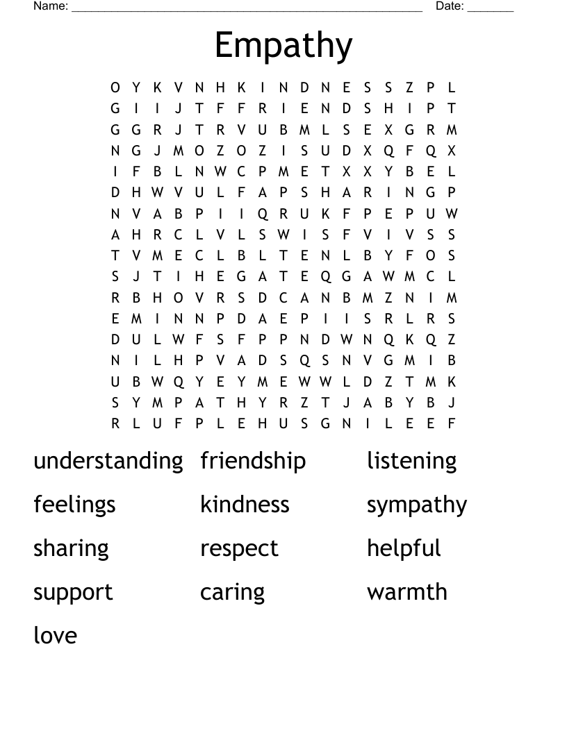 Empathy Word Search Free Printable
