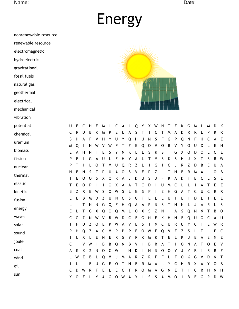 Energy Word Search Printable