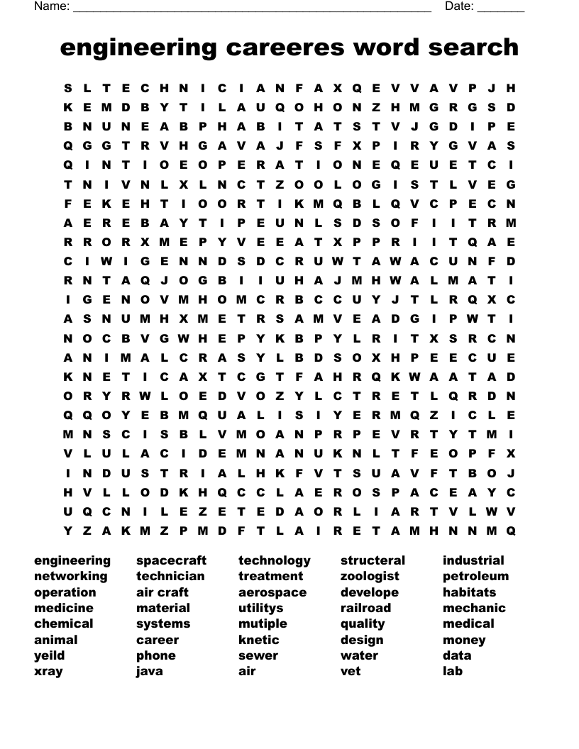 Engineering Word Search Printable