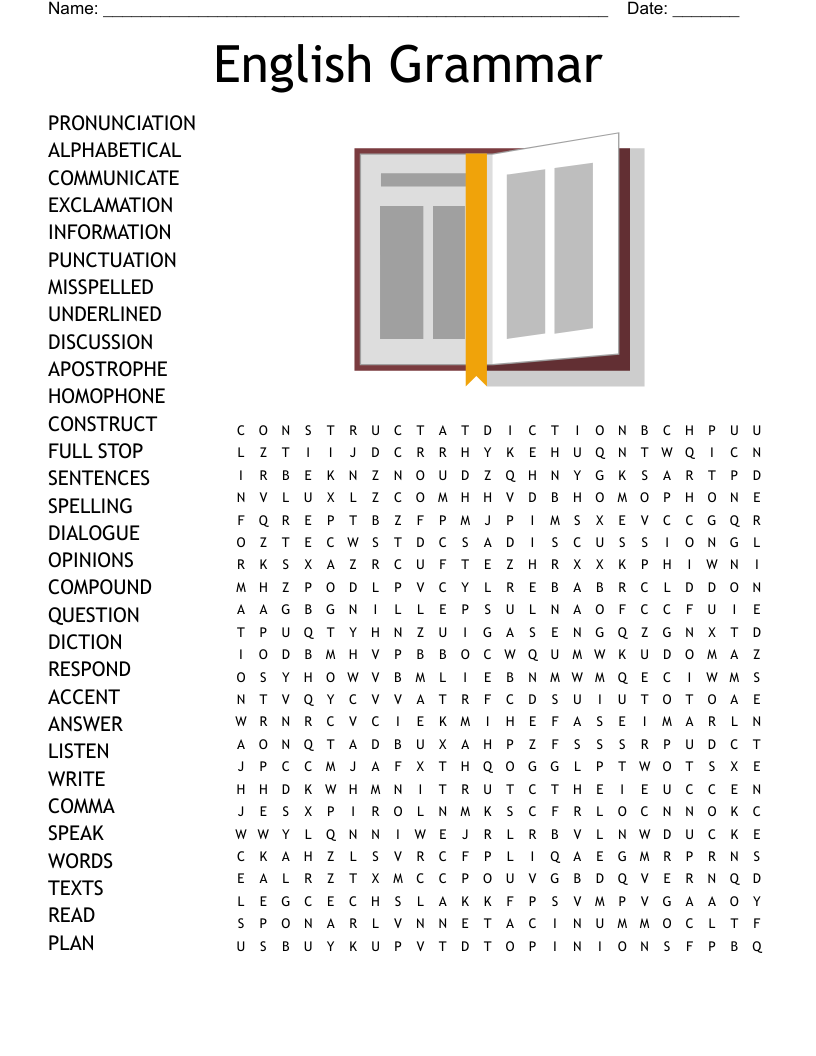 Grammar Word Search Printable
