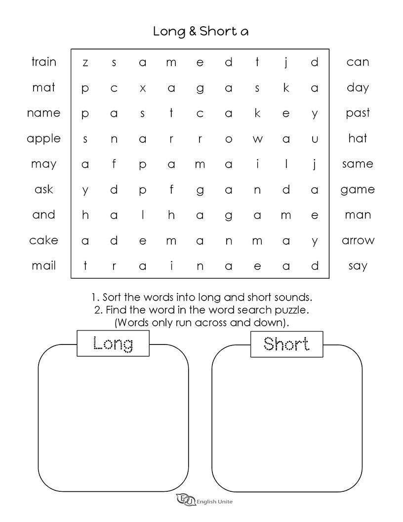 English Unite Long And Short Vowels a Word Search Puzzle 1