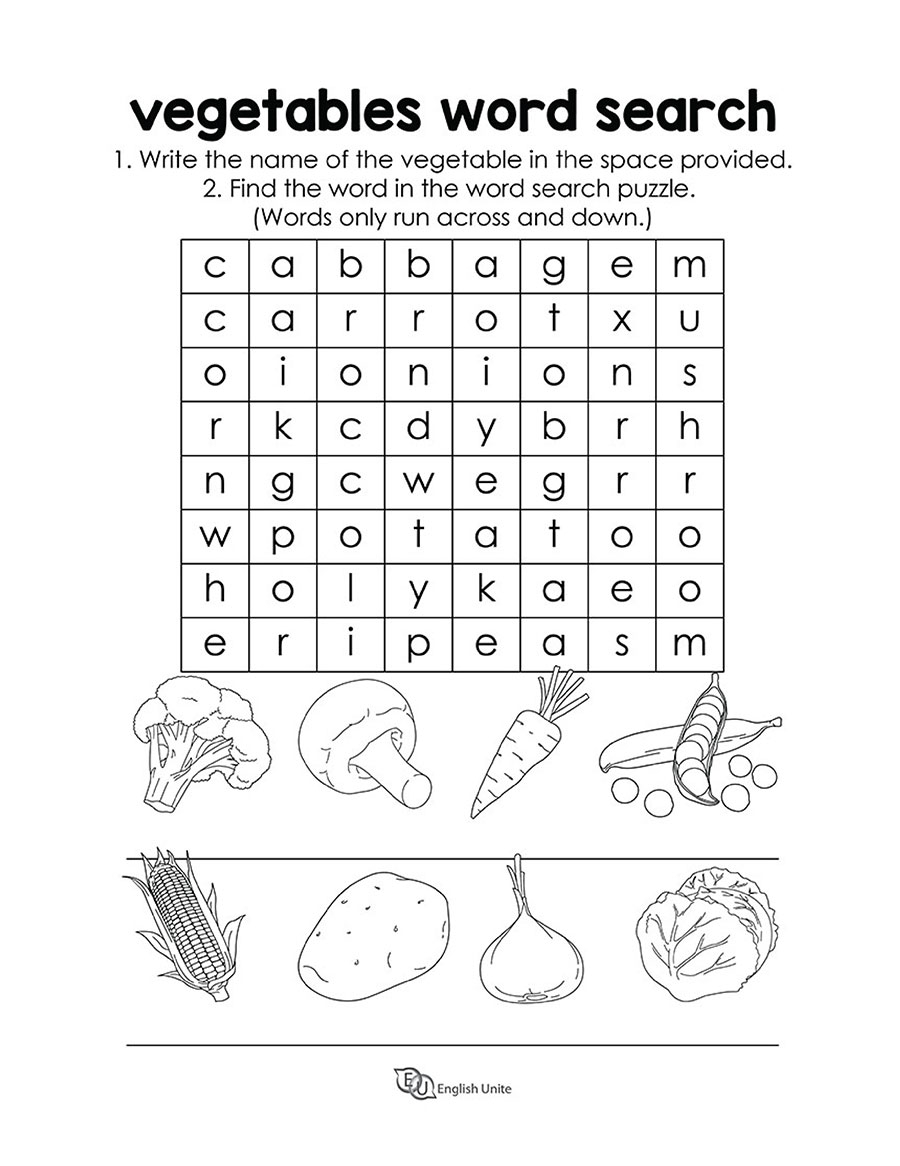 English Unite Vegetables Word Search Puzzle