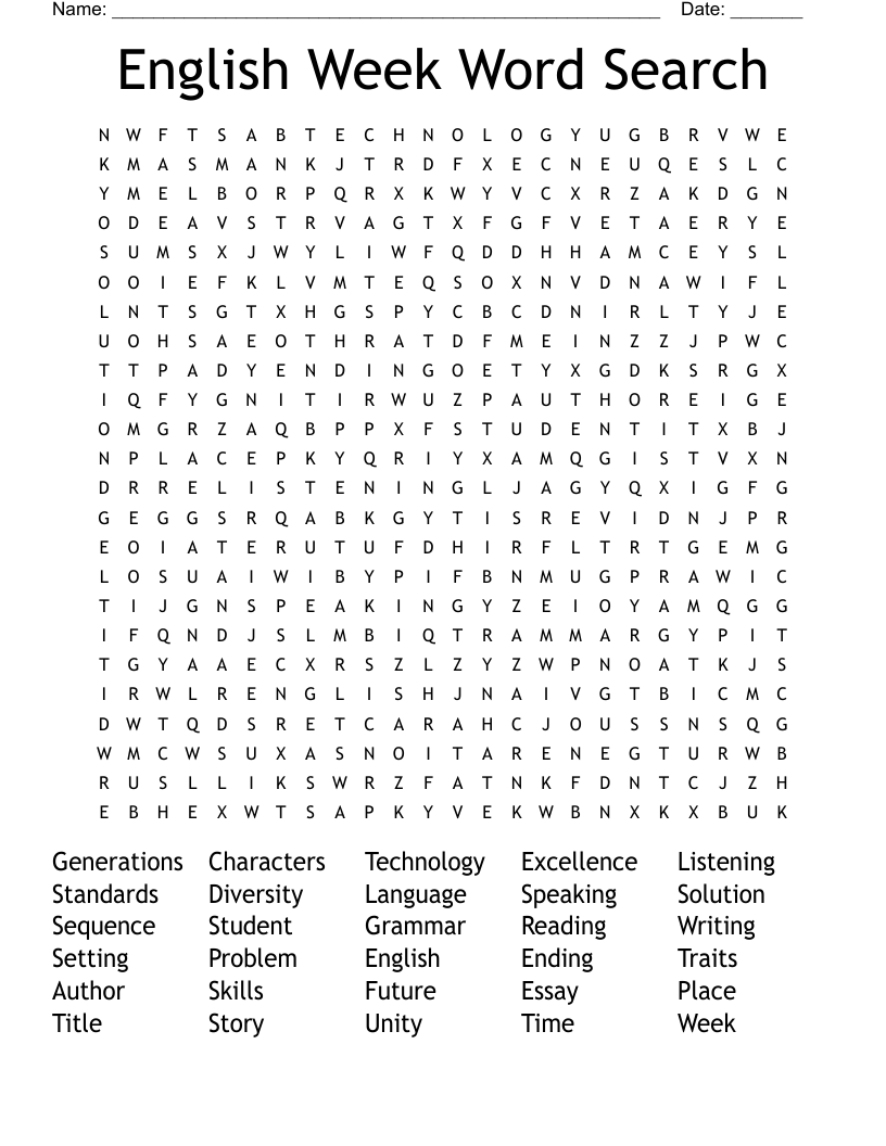 English Word Search Puzzles Printable