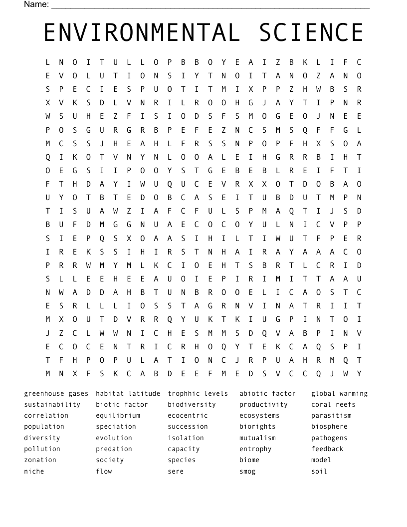ENVIRONMENTAL SCIENCE Word Search WordMint ENVIRONMENTAL SCIENCE Word Search WordMint