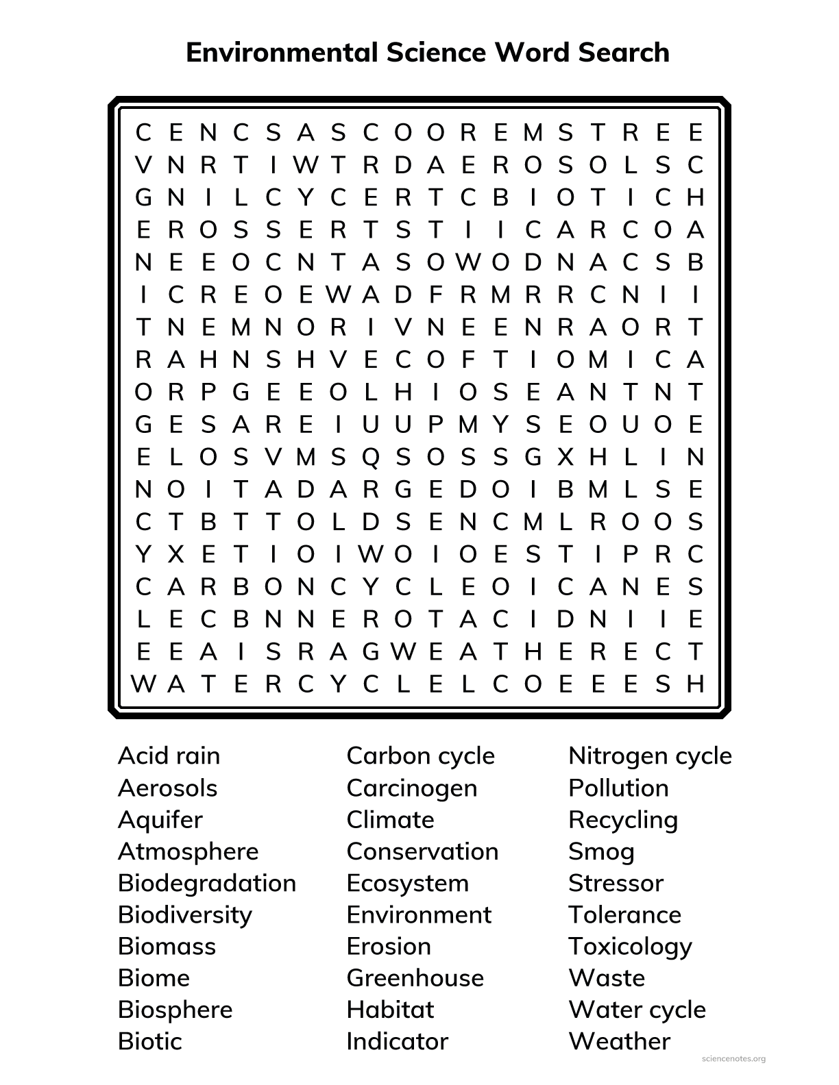 Environmental Science Word Search Printable