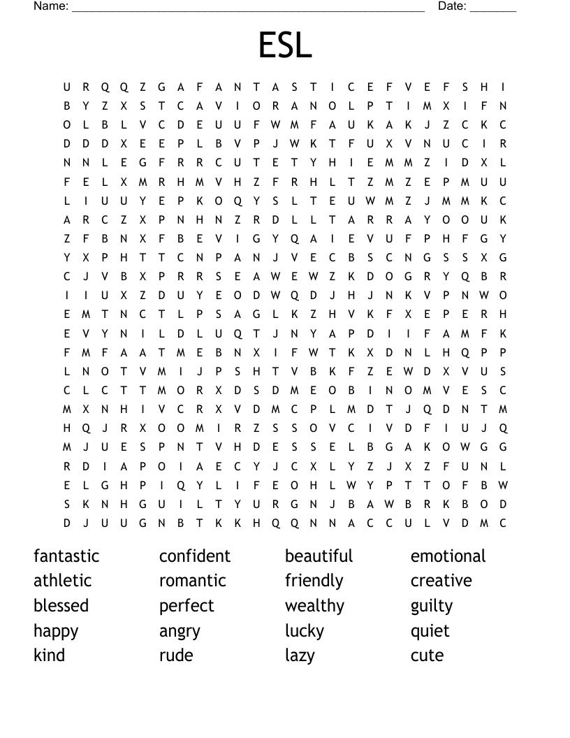 Esl Word Search Printable
