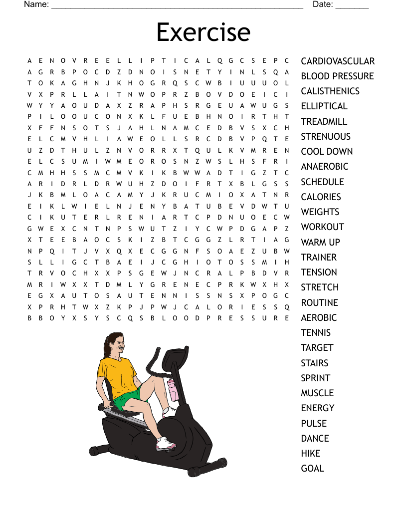 Exercise Word Search Printable