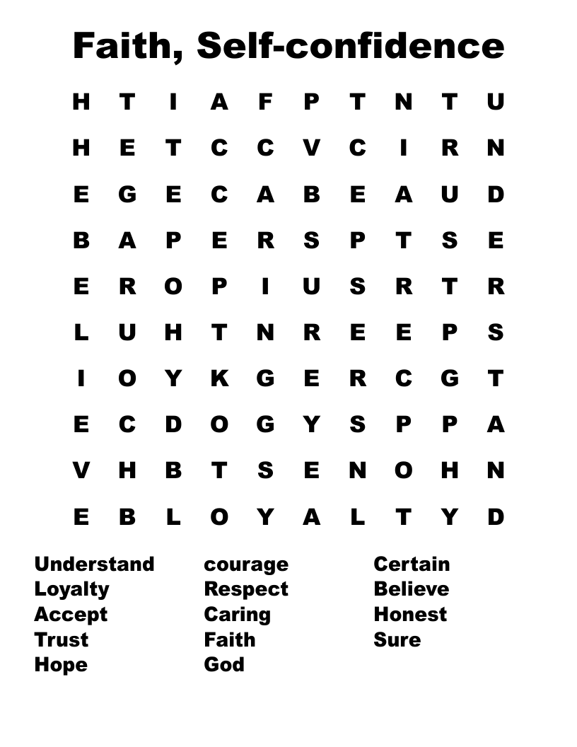 Faith Self confidence Word Search WordMint