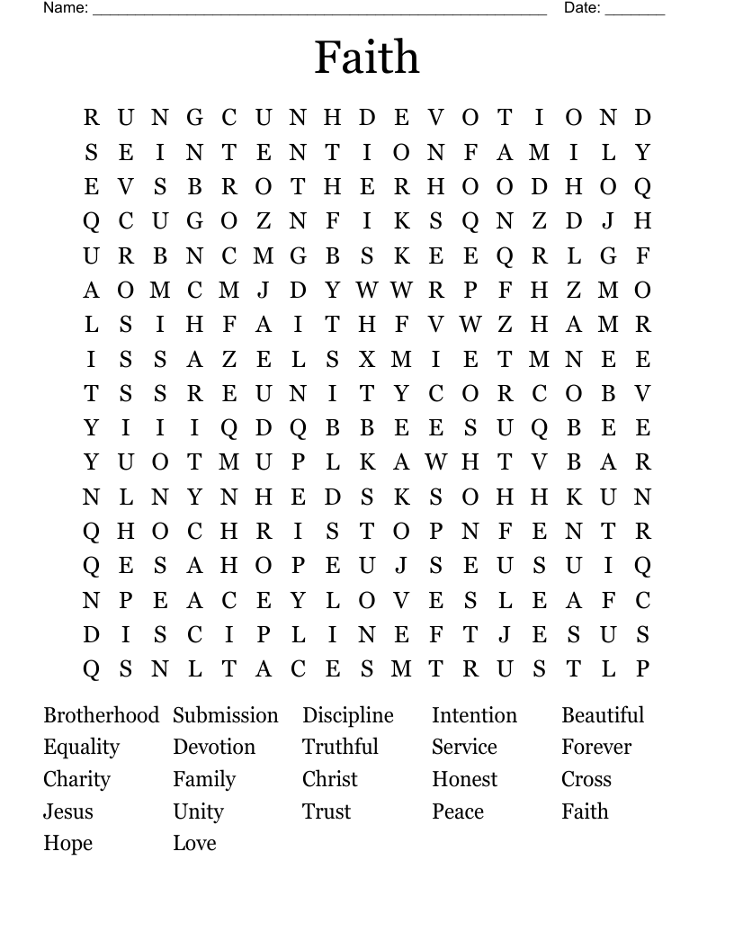 Faith Word Search Printable