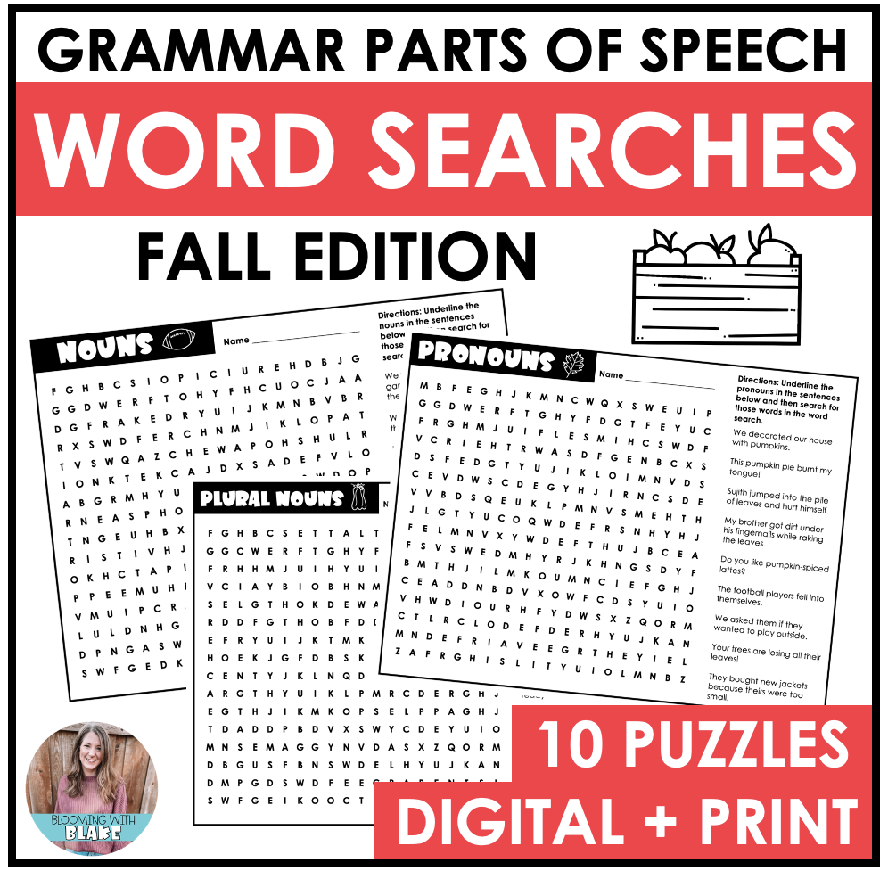 Fall Grammar Word Search Made By Teachers