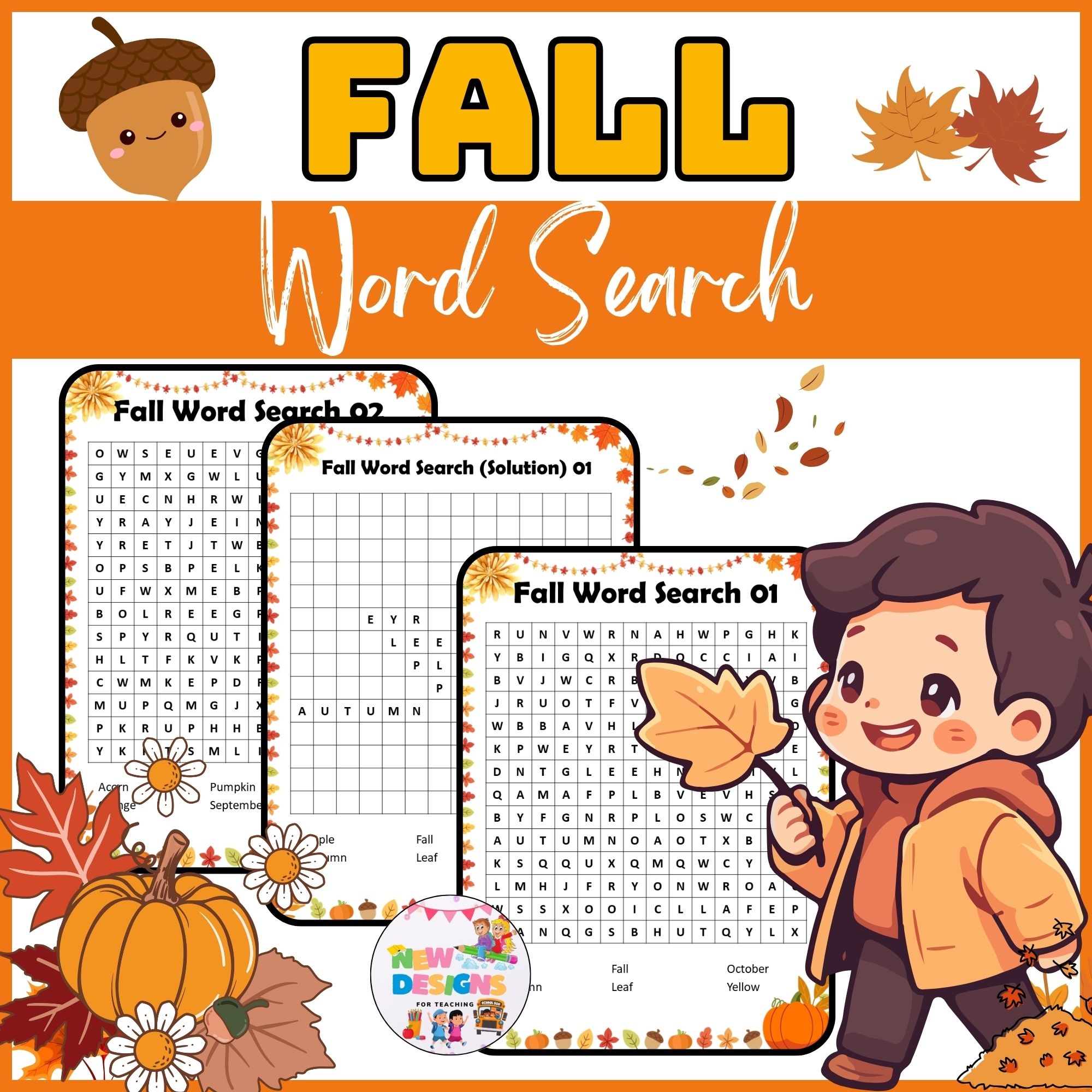Fall Word Search Printable Worksheets