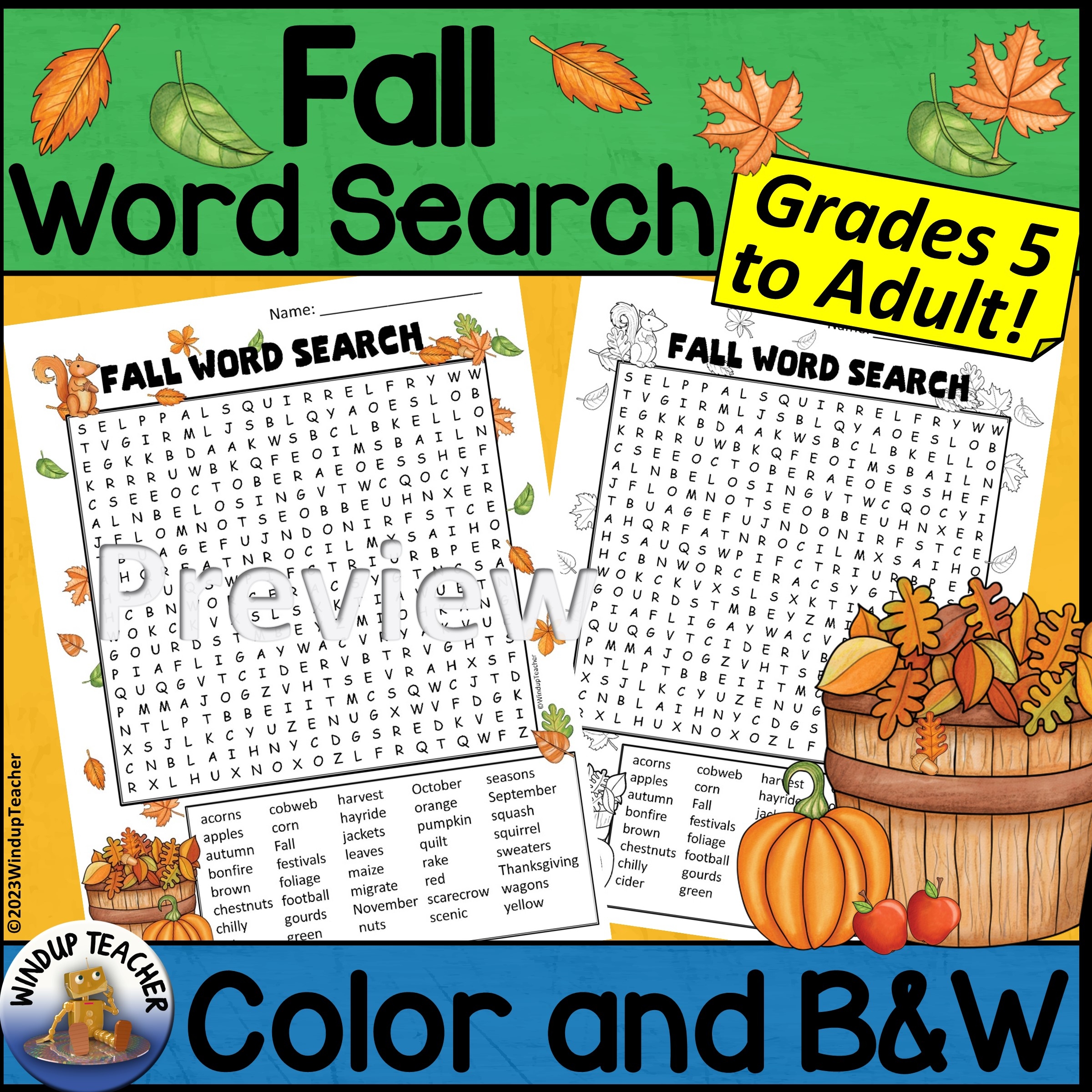 Fall Word Search Activity Printable Hard For Grades 5 To Adult Made By Teachers
