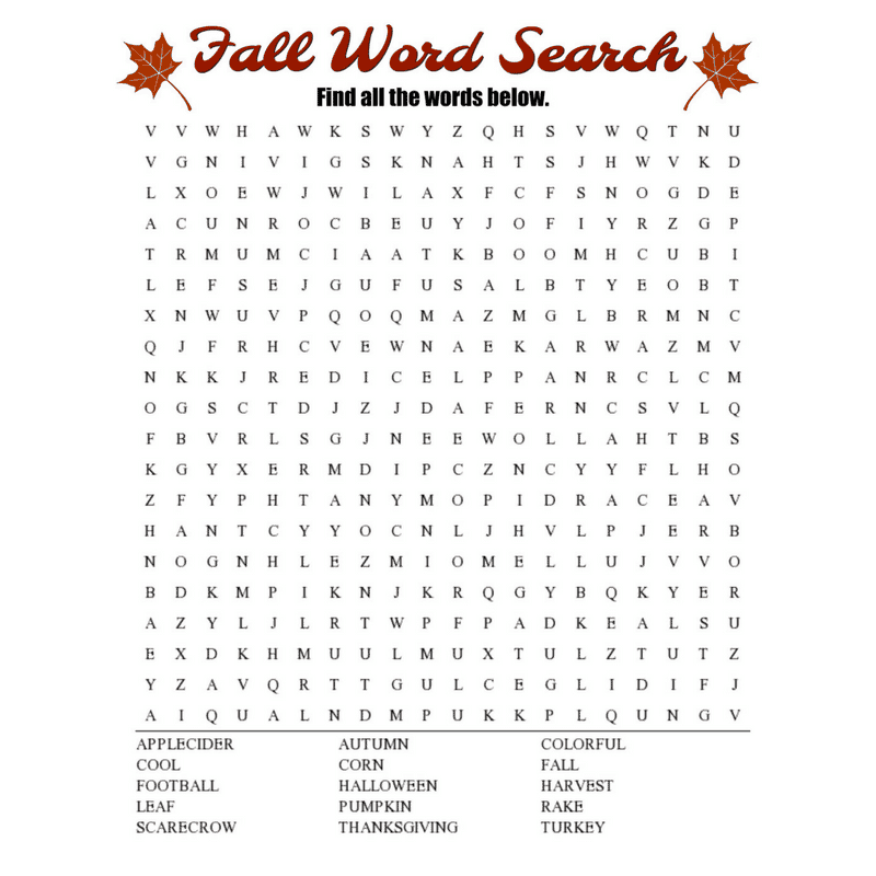 Fall Word Search For Adults Printable