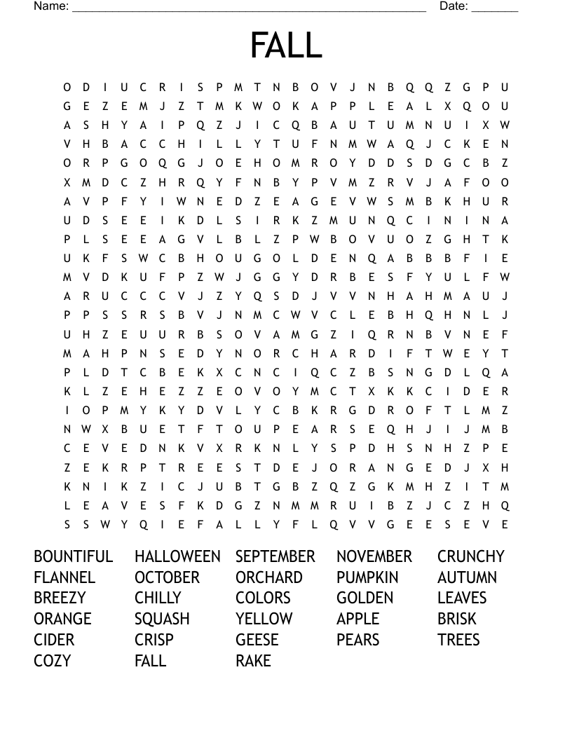 Word Search Printable Fall