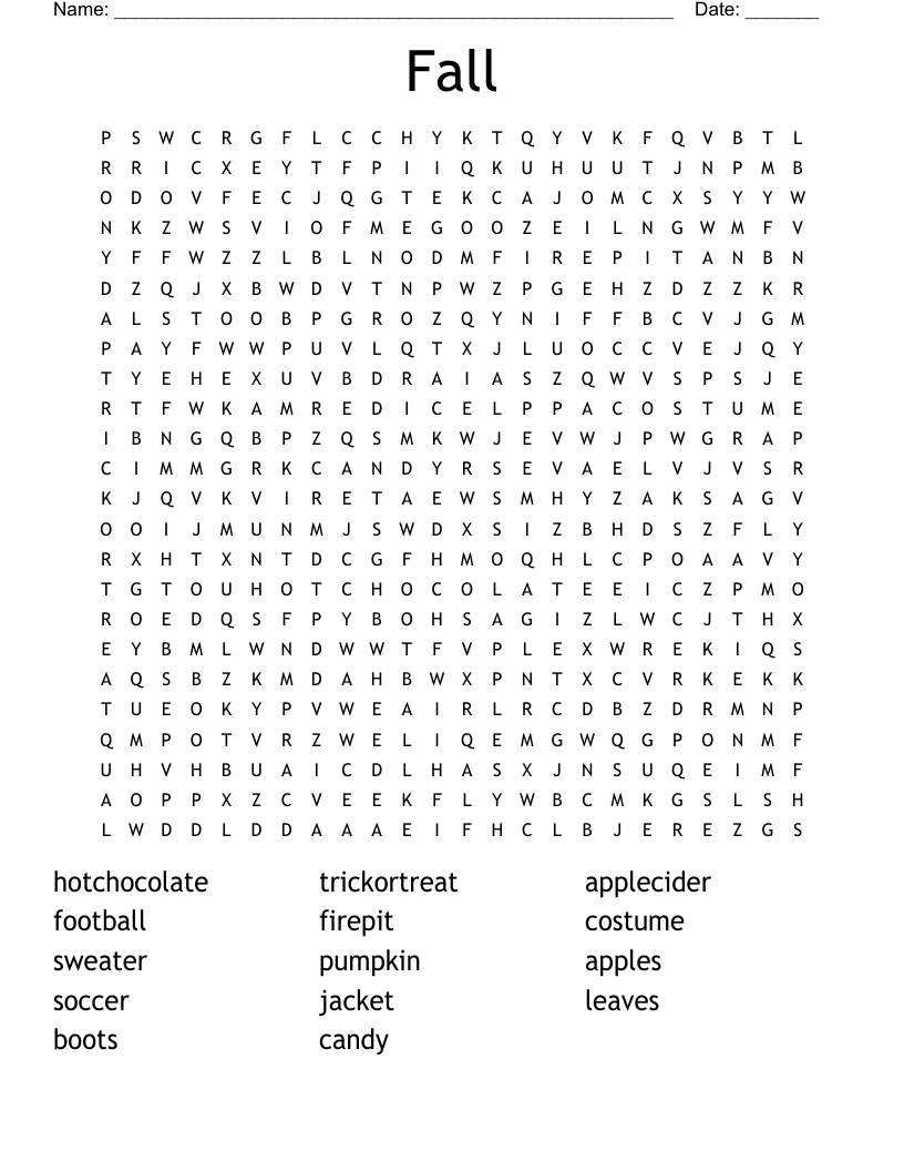 Fall Word Search WordMint