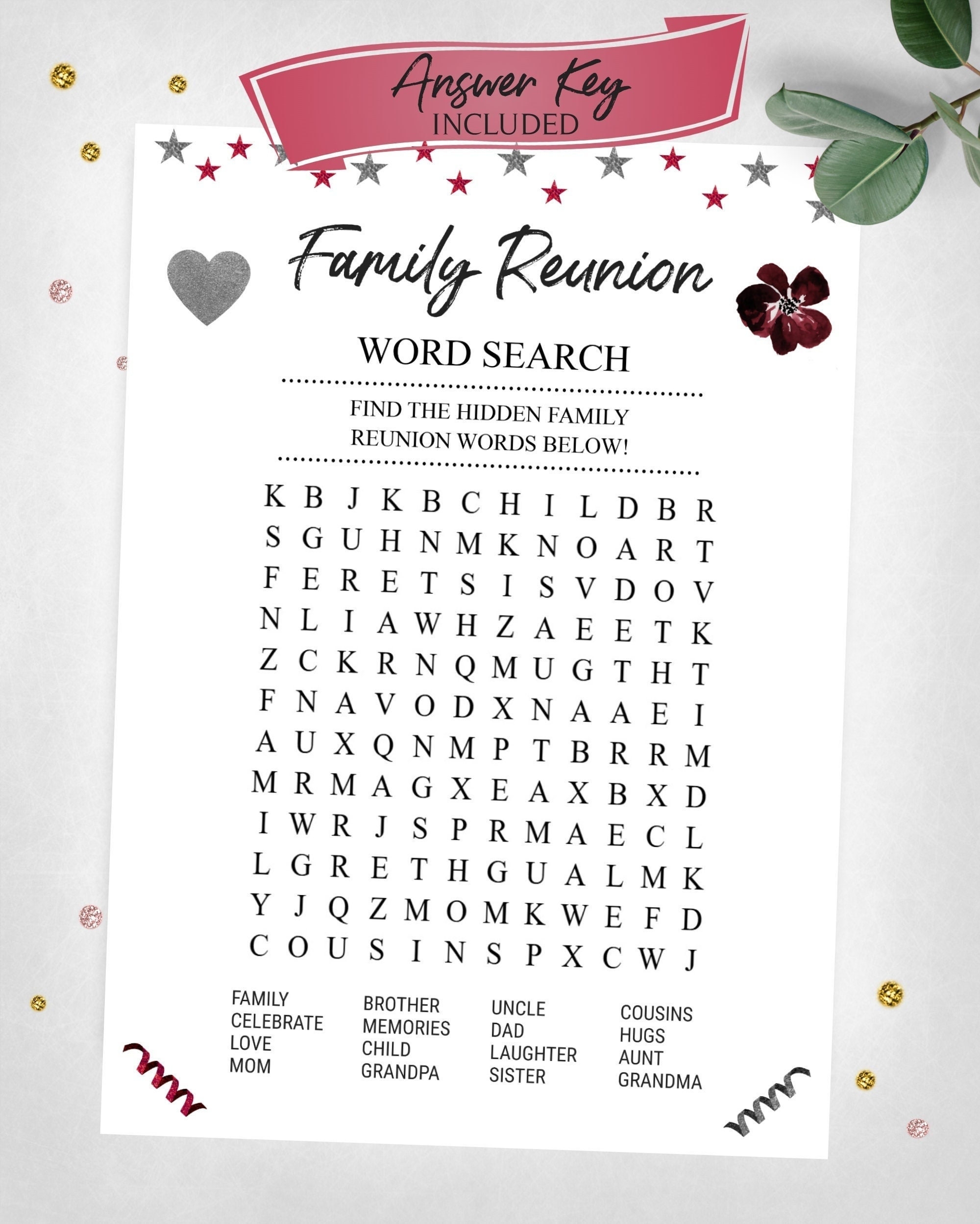 Family Reunion Game Word Search Family Party Game Word Search Game Instant Digital Download Printable Game Etsy