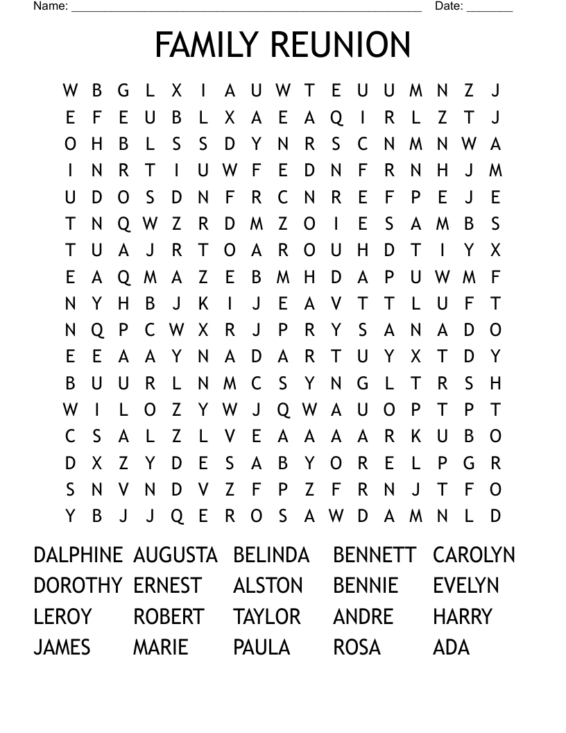 Free Printable Family Reunion Word Search