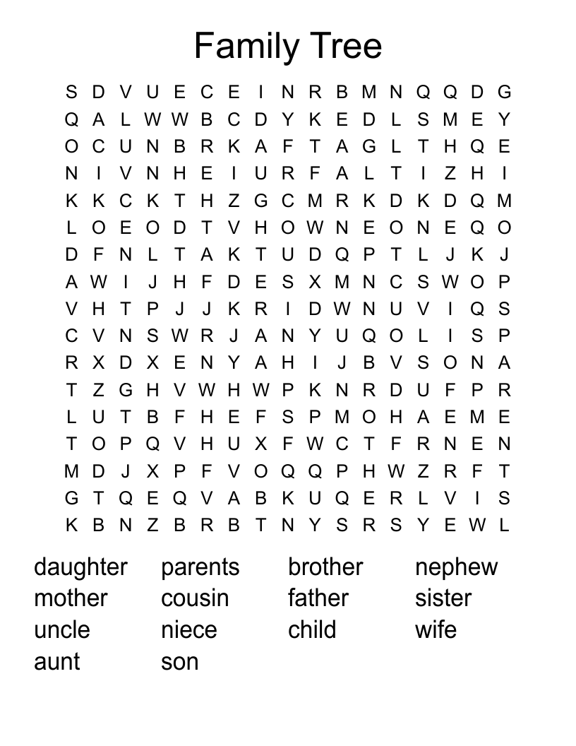 Family Tree Word Search WordMint
