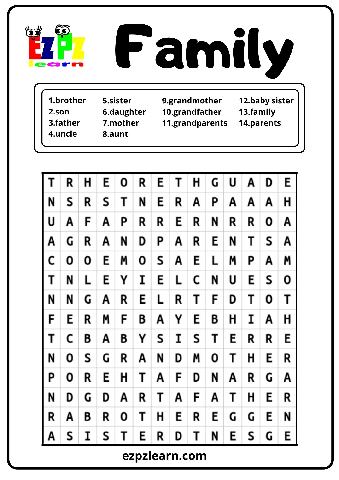 Family Word Search Printable