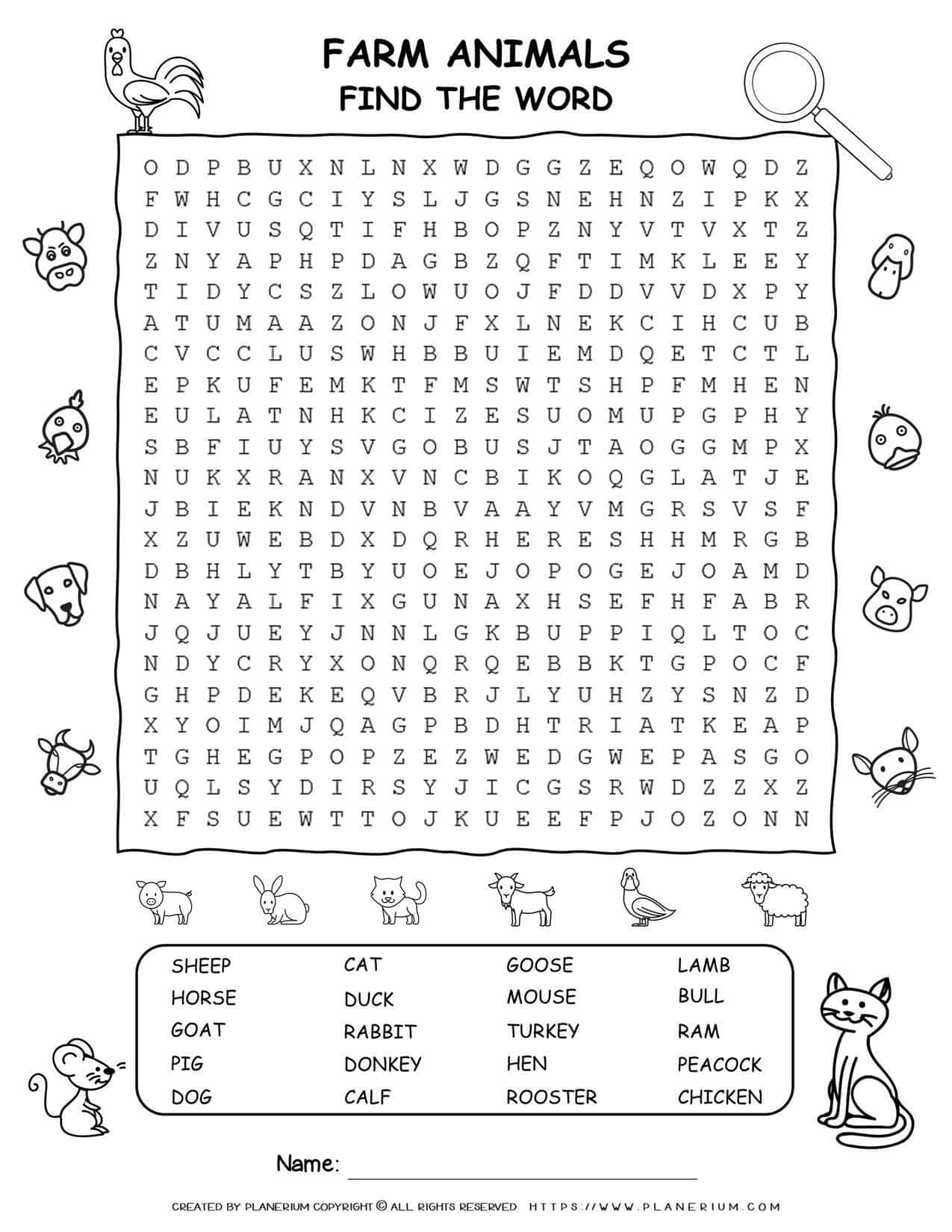 Farm Animals Word Search Planerium